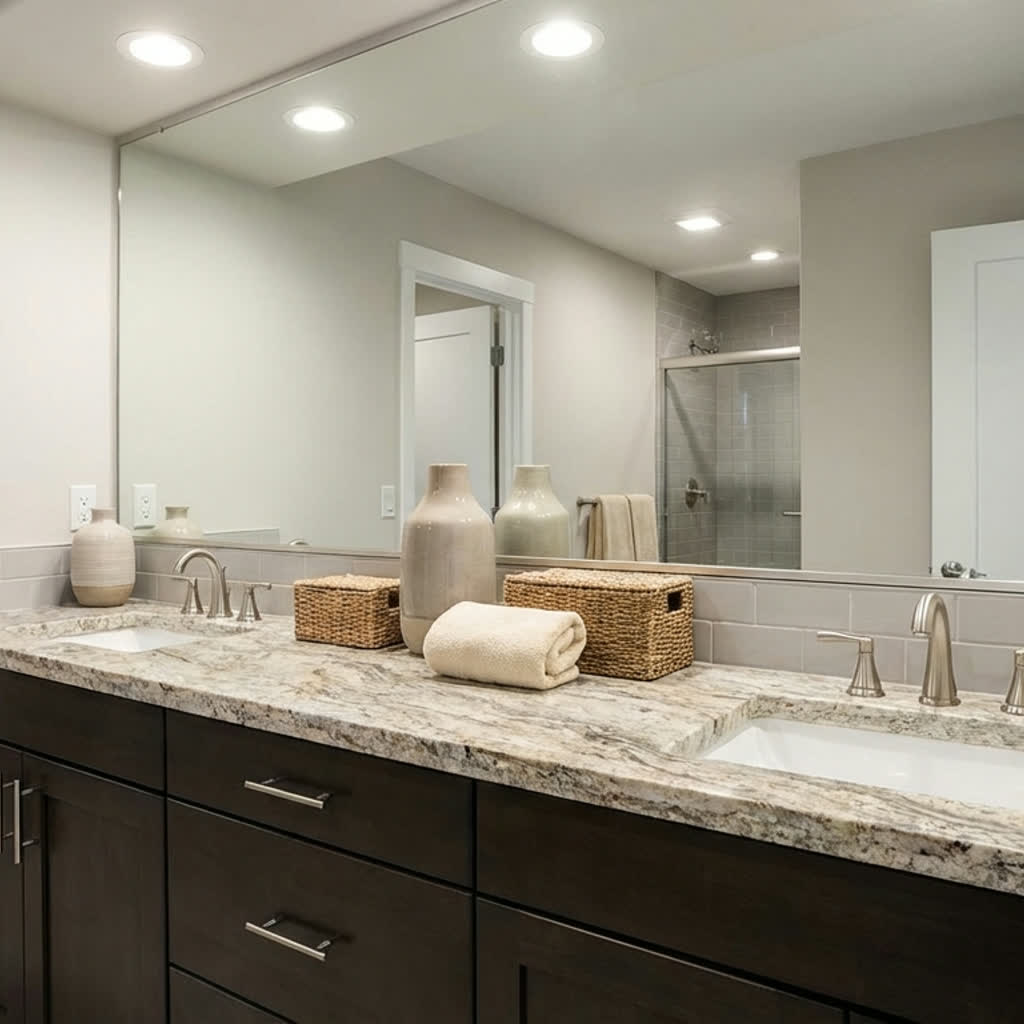Granite vanity countertop with double sinks in St. Paul, MN